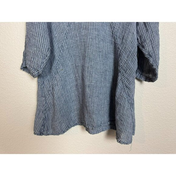 FLAX Women's Tunic Top Size Large Linen Blue White Lagenlook Boho 3/4 sleeves - Picture 6 of 11